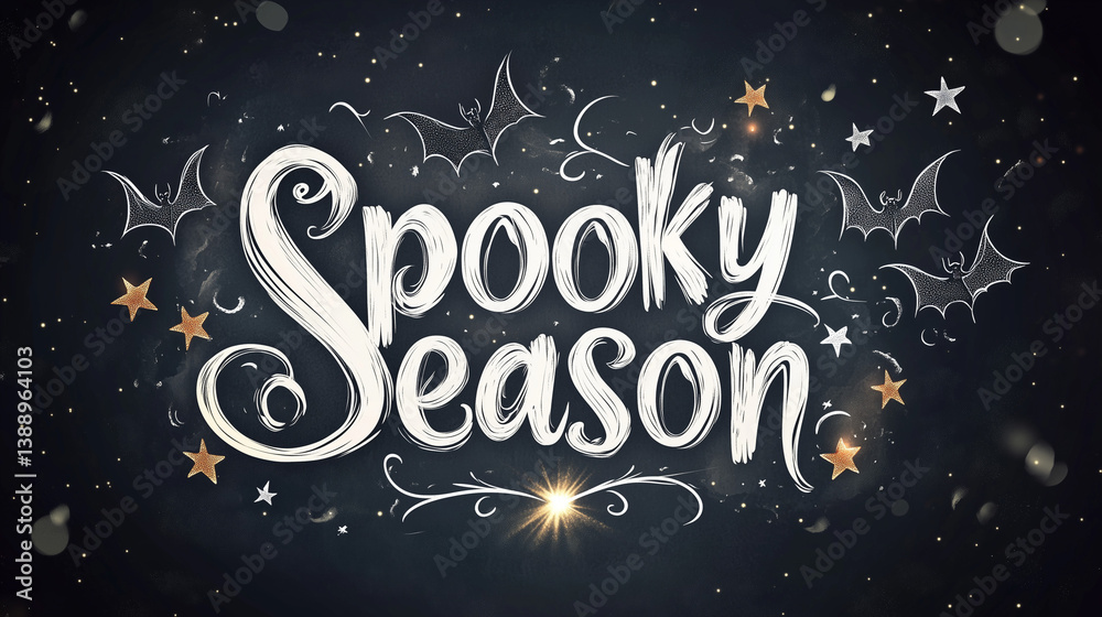 Spooky Season text with bats and stars on dark background Spooky Season text with bats and stars on dark background