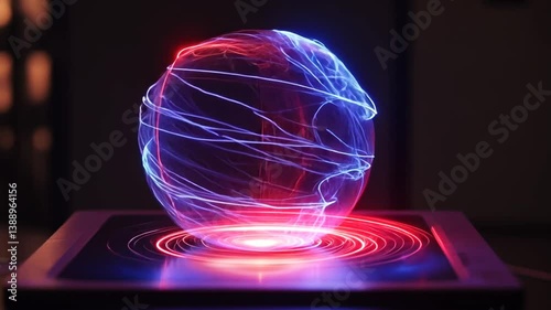 Captivating Electrical Sphere Displaying Red and Blue Energy Fields with Circular Effect