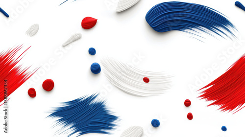 Vibrant seamless pattern featuring bold strokes in red blue and white with playful dots creating lively artistic expression