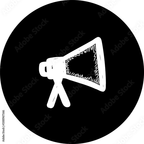 Hand-Drawn Megaphone Icon in Black and White Circle
