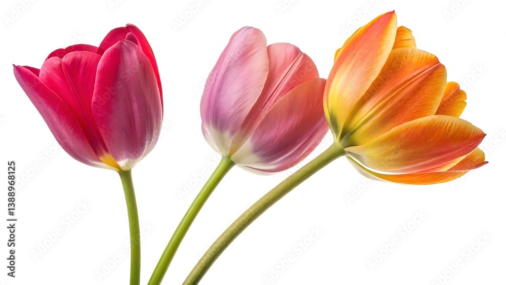 Elegant Tulip Flowers Isolated on White Background, Spring Floral Botanical Illustration Elegant Tulip Flowers Isolated on White Background, Spring Floral Botanical Illustration