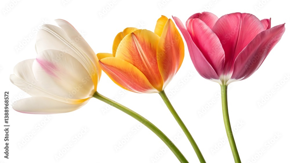 Naklejka premium Elegant Tulip Flowers Isolated on White Background, Spring Floral Botanical Illustration