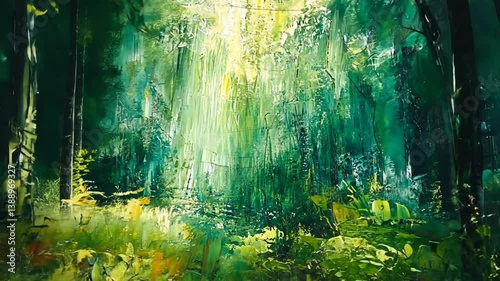 Enchanting Forest with Sunlight Breaking Through the Canopy - A Serene Nature Scene