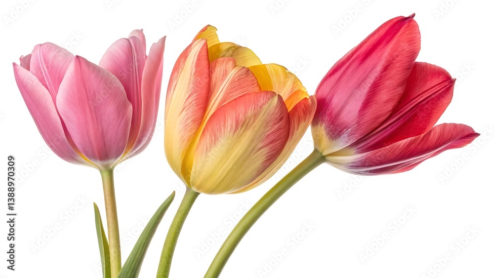 Fresh Tulip Bouquet on White, Minimalist Flower Composition for Spring Designs Fresh Tulip Bouquet on White, Minimalist Flower Composition for Spring Designs