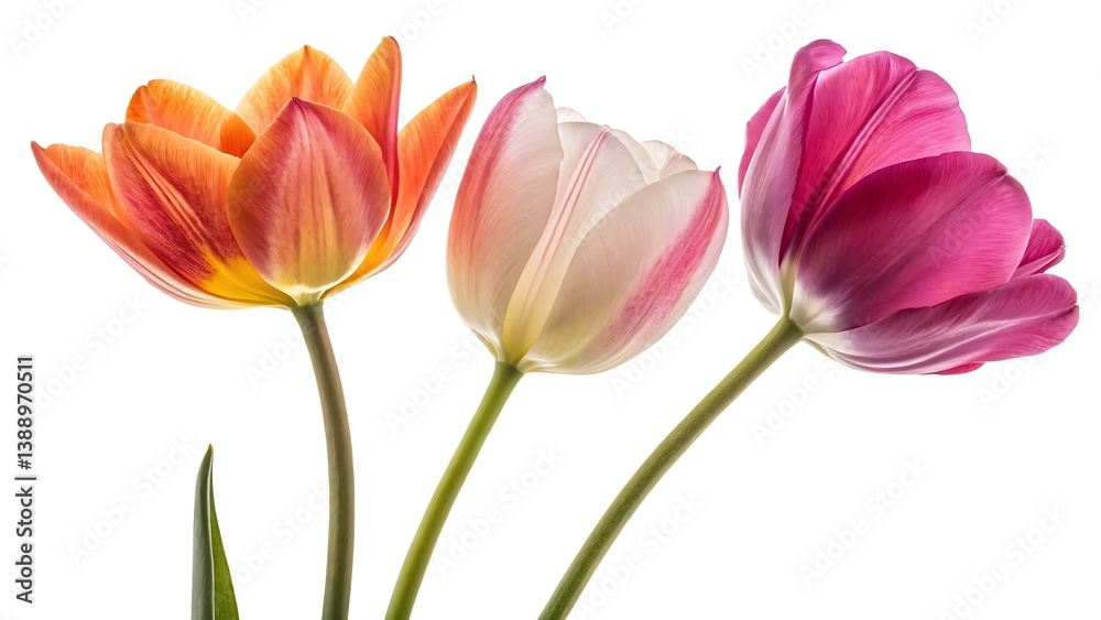 Fresh Tulip Bouquet on White, Minimalist Flower Composition for Spring Designs