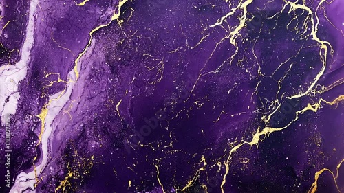 Abstract purple and gold fluid art animation with swirling motion for elegant backgrounds