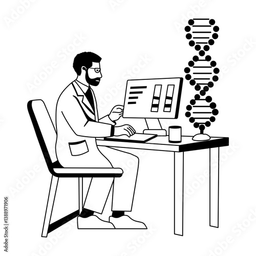 A glyph illustration of geneticist researching about dna structure 

