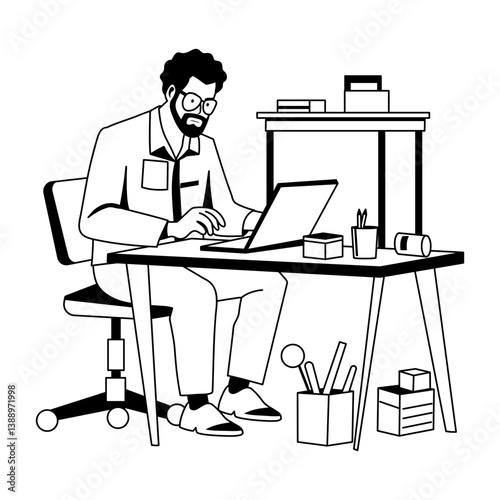 Pharmacist doing research on drug glyph style illustration 
