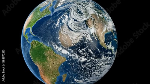 Earth View from Space: Cinematic Rotation with Detailed Continents and Cloud Formations