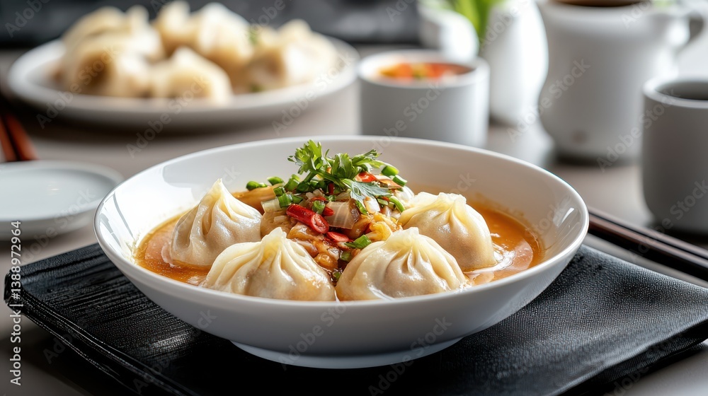 A Cozy Table Setting with a Bowl of Comforting Dumpy Food Ready to Enjoy A Cozy Table Setting with a Bowl of Comforting Dumpy Food Ready to Enjoy
