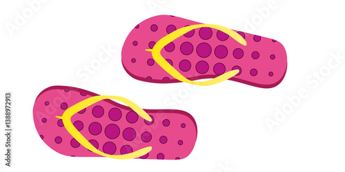 Flip flops isolate on a white background. Slippers icon. Colored flip flops pink, yellow striped on white background. Vector illustration EPS10.