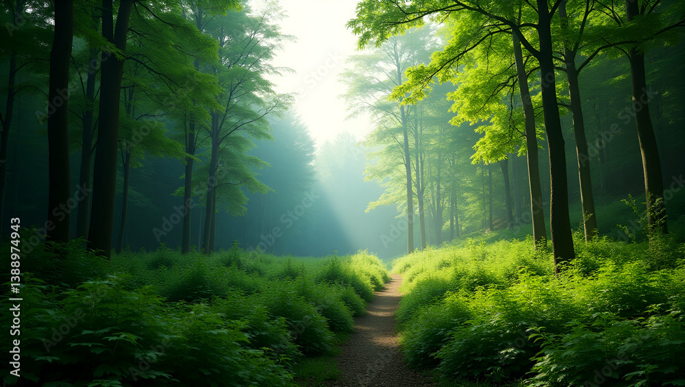 Obraz premium High-Resolution Lush Green Forests: Capture Dynamic Natural Lighting and Refined Foliage Details for Landscape Enthusiasts | Serene Ecosystem Imagery in Photo Stock