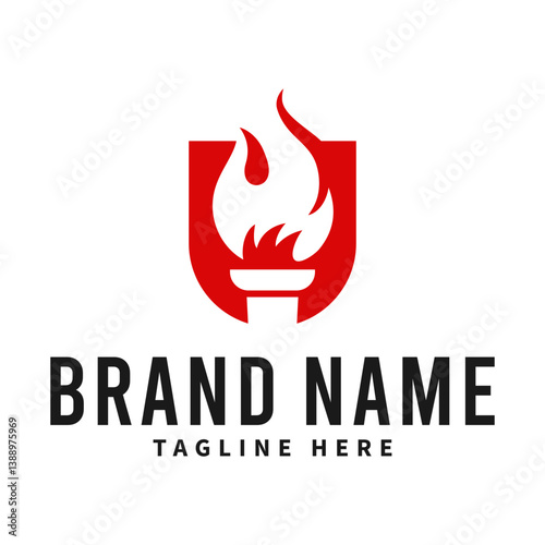 torch design logo in shield shape