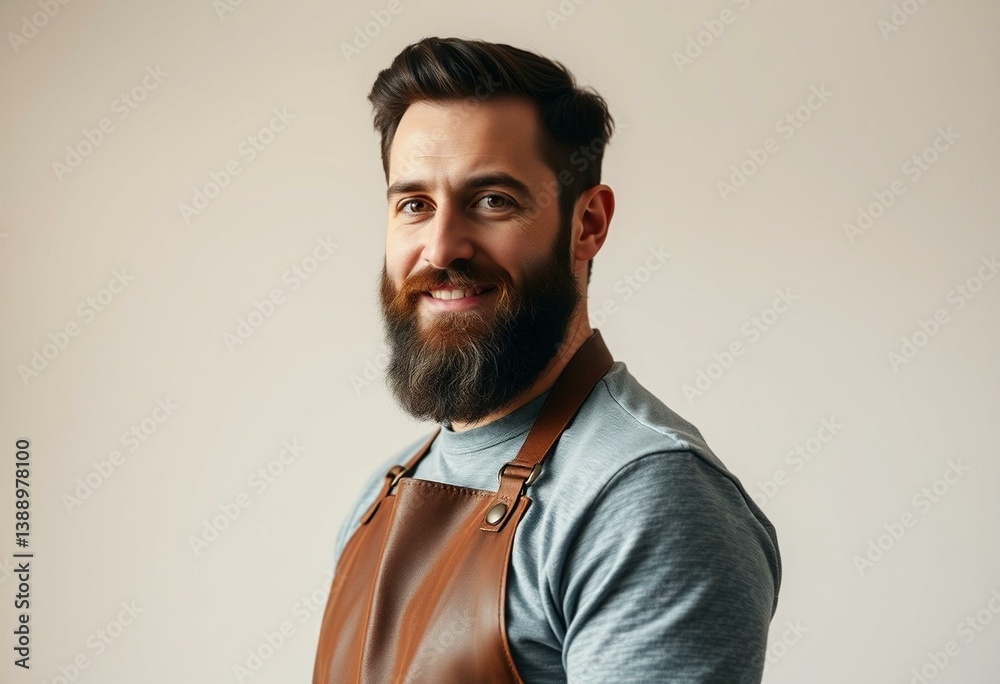 Obraz premium Man with beard and leather apron in a studio setting