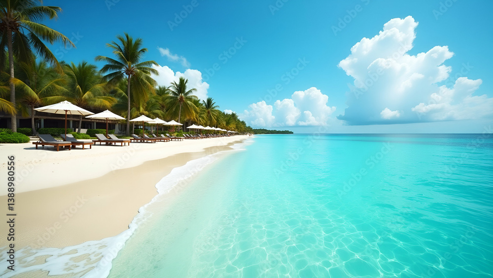 Fototapeta premium Tropical Vacations: Breathtaking Beach Scenes, Refined Resorts & Dynamic Water Activities for Discerning Travelers in Exotic Locales - Photo Stock Concept