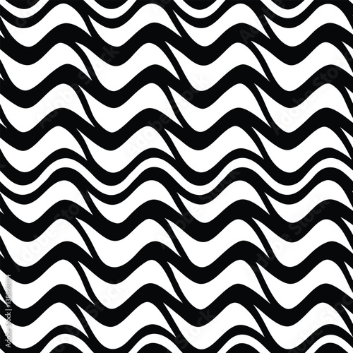 Seamless Hand-Drawn Water Wave Pattern – Black and White Vector