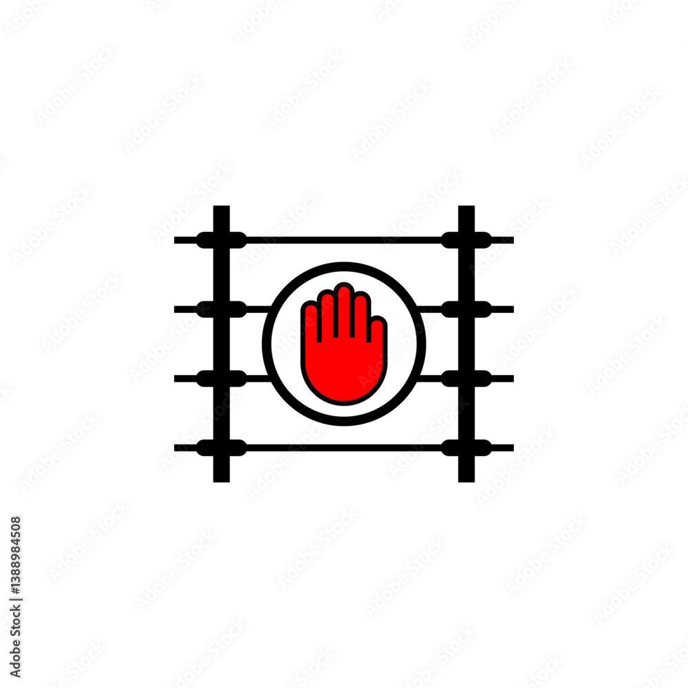 Electric fence icon with hand in warning gesture. Isolated vector illustration. Electric fence icon with hand in warning gesture. Isolated vector illustration.