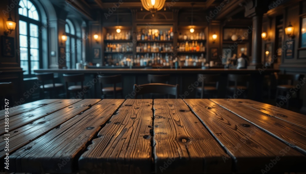 Charming wooden table in a traditional pub setting ideal for gathering with friends over drinks Charming wooden table in a traditional pub setting ideal for gathering with friends over drinks
