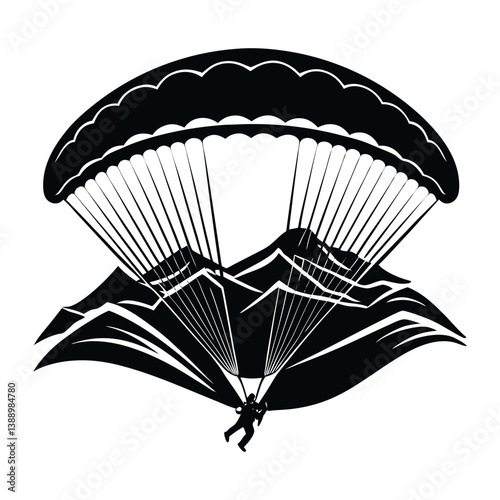 Paragliding adventure over hills silhouette