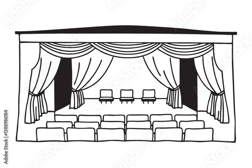 Line art theater stage seats arrangement curtain art vector