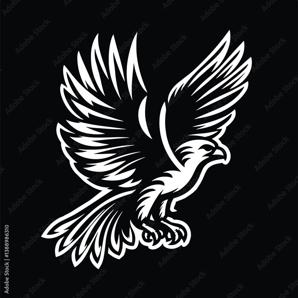 Fototapeta premium Fierce Eagle Vector – Compact Tattoo-Style Raptor with Raised Wings