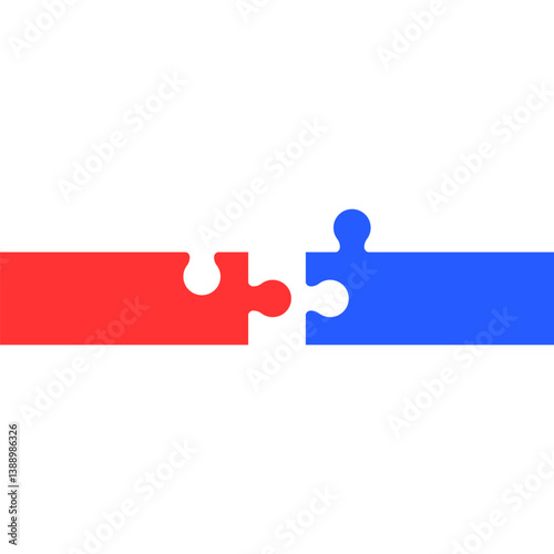 Two colored long puzzle pieces joined together. Puzzle pieces connecting together on a white background. Vector illustration.
