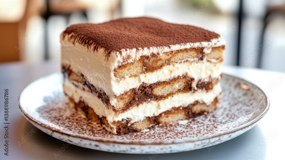 Delicious Slice of Cake on Elegant Plate Resting on Cozy Wooden Table Delicious Slice of Cake on Elegant Plate Resting on Cozy Wooden Table