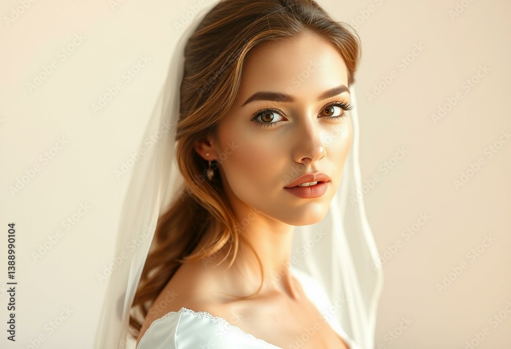 Serene, romantic, and elegant portrait of a woman wearing a traditional bridal veil Serene, romantic, and elegant portrait of a woman wearing a traditional bridal veil