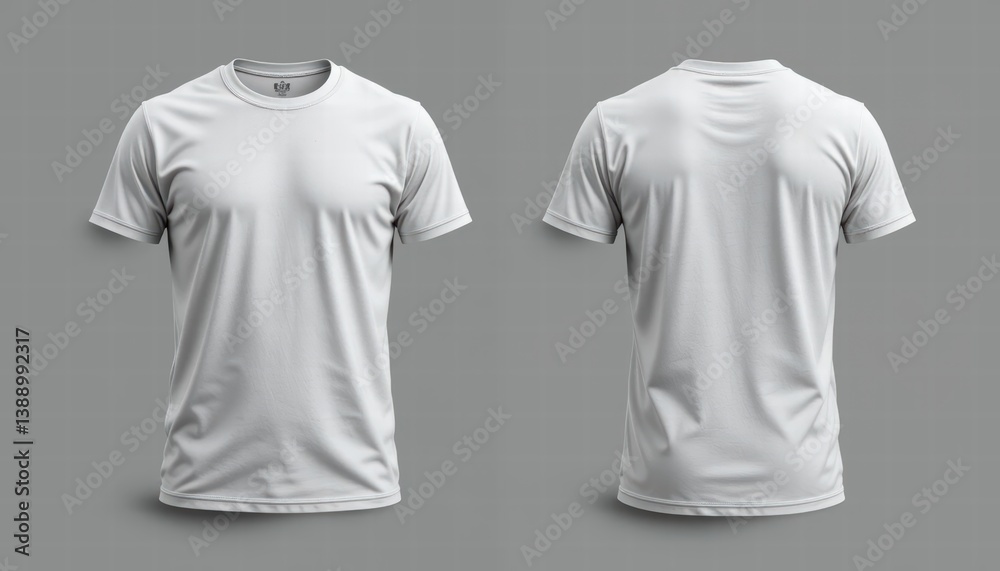 Mock-up display of a plain white t-shirt on a neutral background for graphic design usage Mock-up display of a plain white t-shirt on a neutral background for graphic design usage