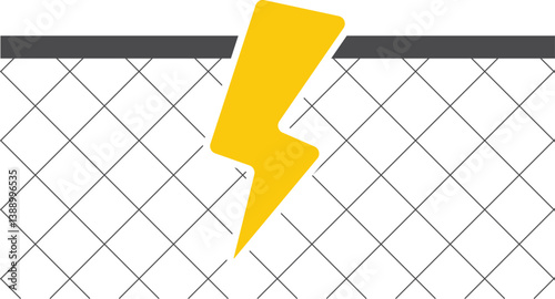 Isolated pictogram sign of a mesh fence with a lightning bolt icon, warning of high-voltage electric shock danger