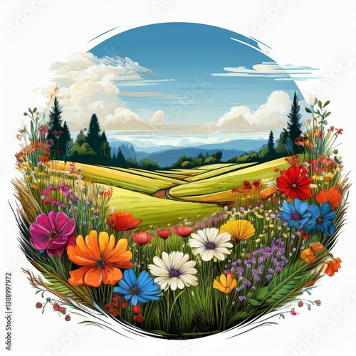 Generated image: Landschaft mit Blumenwiese
