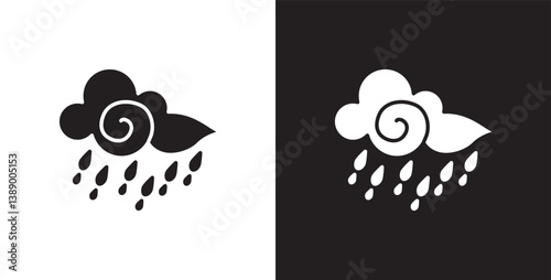 Cloud and rain icon. Flat icon of rain and cloud with depicting rainy weather. Cloud vector illustration icon in transparent and black background.
