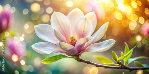 Soft, dreamy bokeh photography captures the ethereal beauty of blooming magnolias.