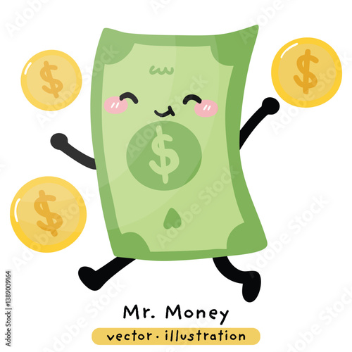 Dollar bill money finance cartoon character vector illustration
