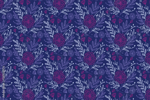 hand drawn continuous line floral pattern in seamless repeat for stylish textile wrapping paper and pillowcase prints

