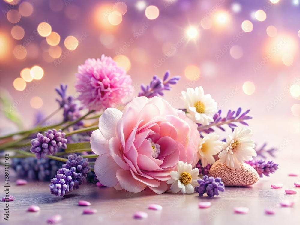 Obraz premium Soft pink background showcases a charming heart of spring flowers.