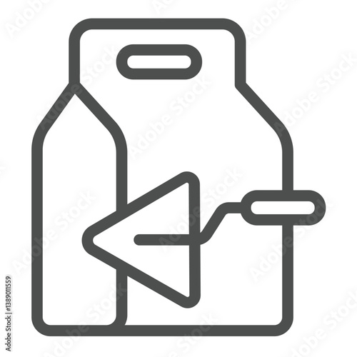 Cement bag with spatula line icon, construction concept. Vector graphics. Concrete packaging and trowel sign on white background, outline style icon for mobile or web design.