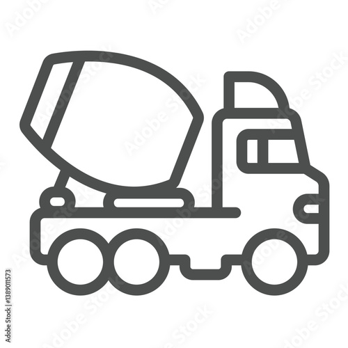 Truck with concrete line icon, construction concept. Vector graphics. Concrete mixer truck, heavy transport sign on white background, outline style icon for mobile or web design.