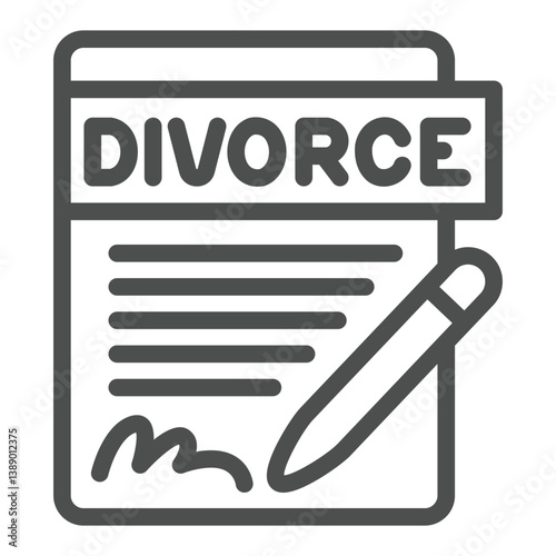 Application form paper and pen line icon, family lawyer concept. Vector graphics. Document for divorce sign on white background, outline style icon for mobile or web design.