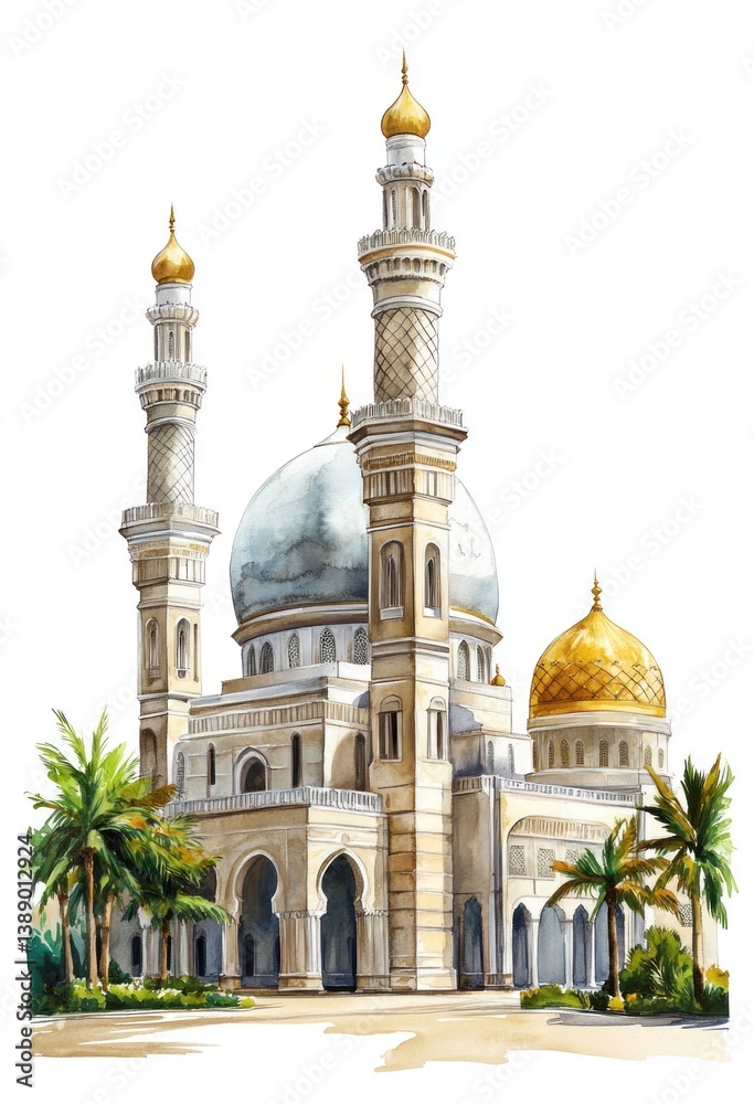 Obraz premium A Beautiful Watercolor Painting Depicting A Grand Architectural Structure
