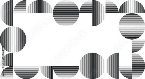Modern artistic frame with semicircle design elements . Many lines form half circles in art style . Wall art , home poster design . Vector abstract shape. Modern art . Contemporary composition . 