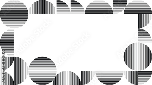 Modern artistic frame with semicircle design elements . Many lines form half circles in art style . Wall art , home poster design . Vector abstract shape. Modern art . Contemporary composition . 