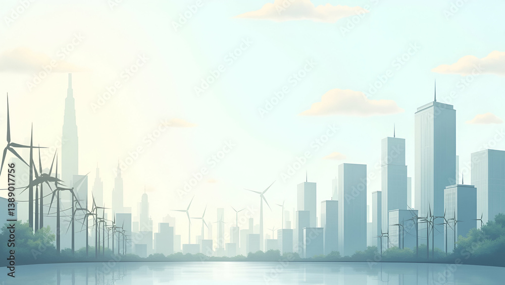 Obraz premium Minimalist Abstract Wallpaper Design for Sustainable Urban Energy: Broad Empty Space for Annotations on Smart Grid Technology and Renewable Integration in Metropolitan Systems