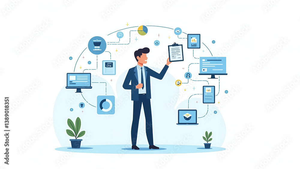 Innovative AI Knowledge Management Systems: Enhance Enterprise Efficiency with Smart Data Organization & Intelligent Information Retrieval - Cute Flat Vector Illustration Innovative AI Knowledge Management Systems: Enhance Enterprise Efficiency with Smart Data Organization & Intelligent Information Retrieval - Cute Flat Vector Illustration