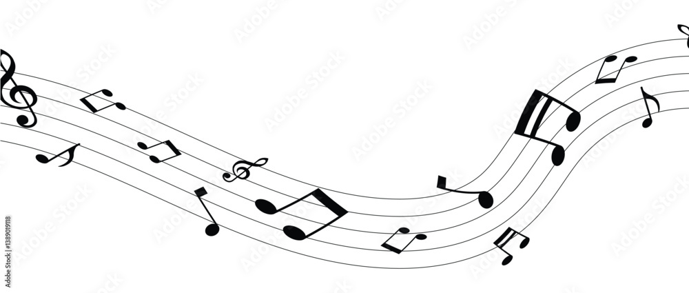 Vector musical melody with floating notes on staff lines. Elegant music score illustration for banners, posters, greeting cards, backgrounds, and creative projects in eps 10. Vector musical melody with floating notes on staff lines. Elegant music score illustration for banners, posters, greeting cards, backgrounds, and creative projects in eps 10.