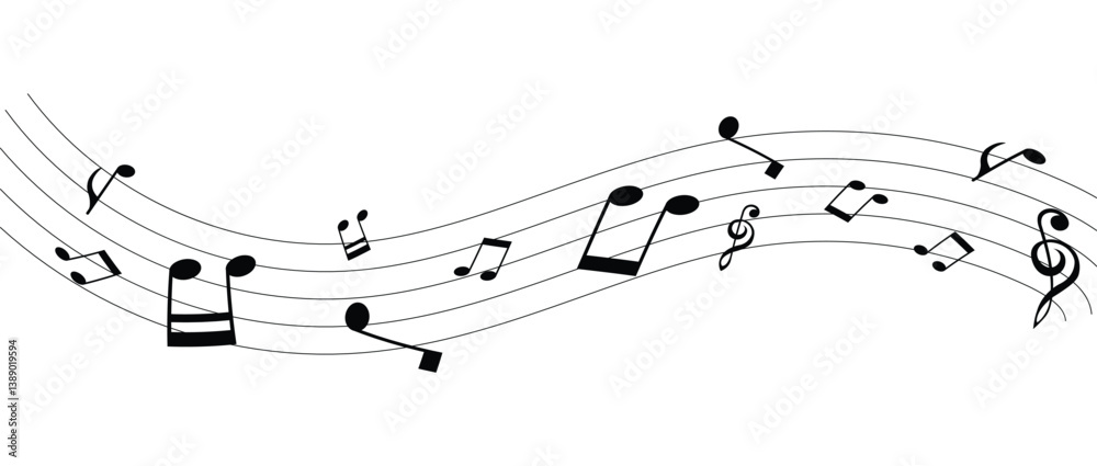 Music notes waves on a white, Curve musical signs, sound wave line symbol in eps 10. Music notes waves on a white, Curve musical signs, sound wave line symbol in eps 10.