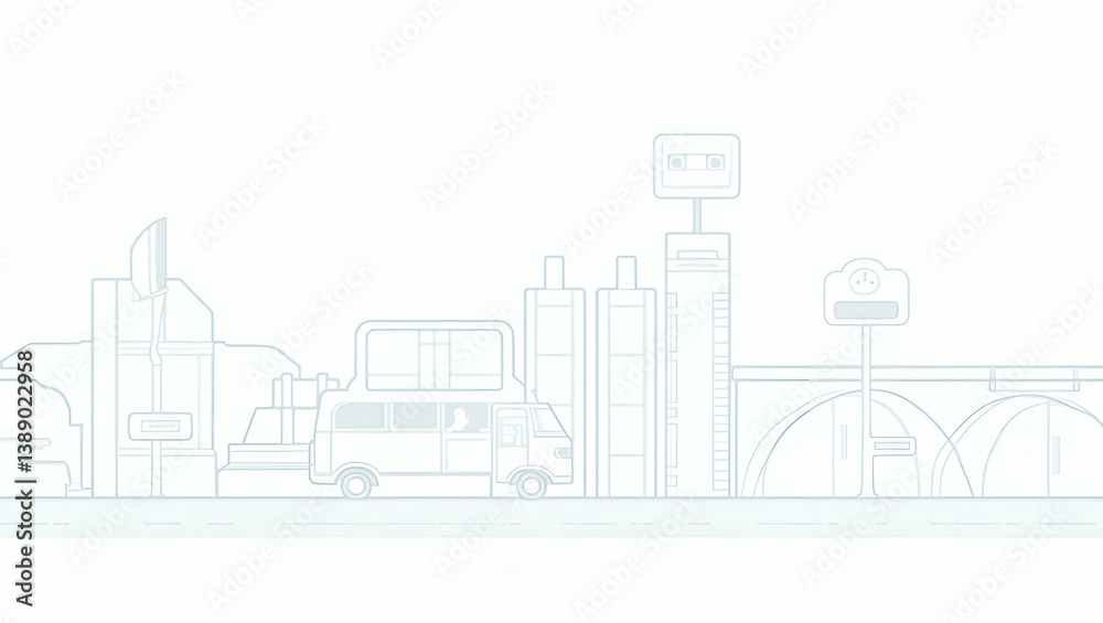 Obraz premium Explore our modern wallpaper design showcasing cashless public transport with sleek icons for digital ticketing and smart mobility, perfect for branding.
