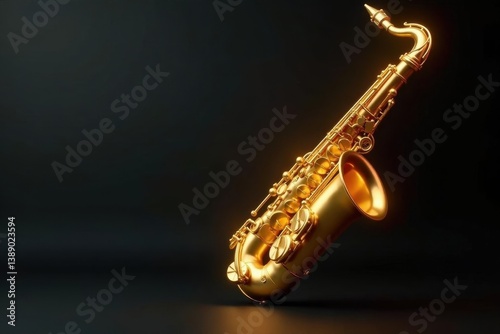 Gleaming gold saxophone, graceful curves, smooth lines, detail, design