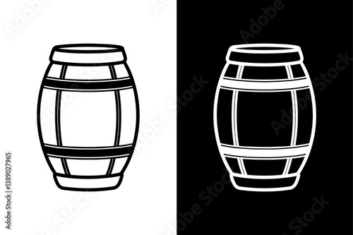 Barrel Vector Clipart Bold Silhouette in Black and White.