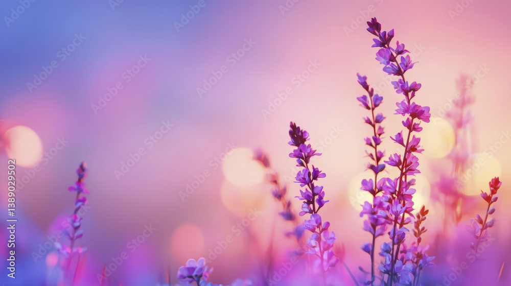 Fototapeta premium Colorful wildflowers in dreamy background create serene atmosphere